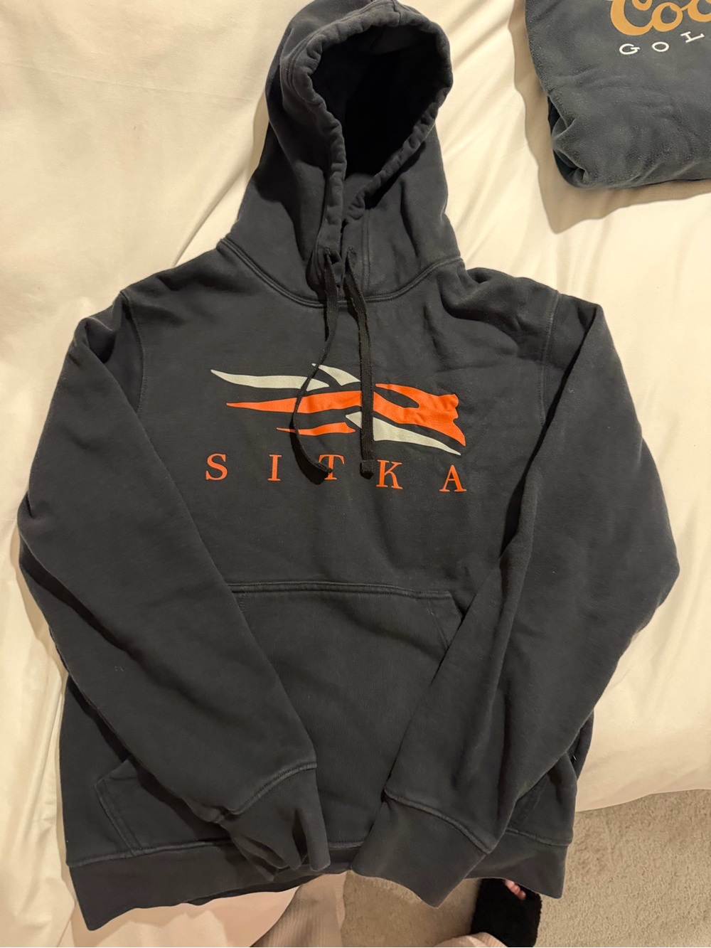 Sitka Men's Black Pullover Hoodie with Orange Logo